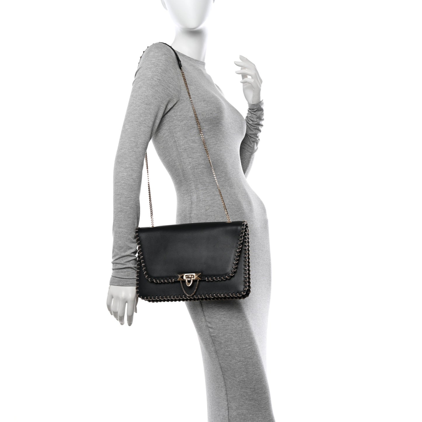 Vitello Groumette Small Rockstud Demilune Shoulder Bag