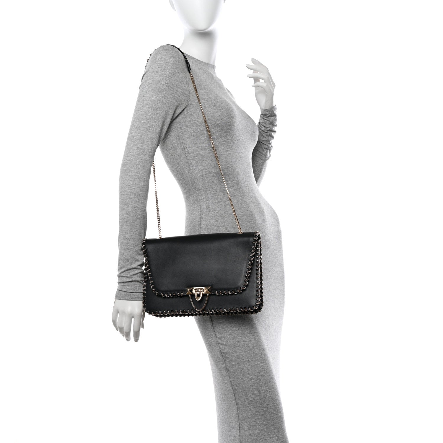 Valentino Garavani Vitello Groumette Small Rockstud Demilune Shoulder Bag 2 of 14