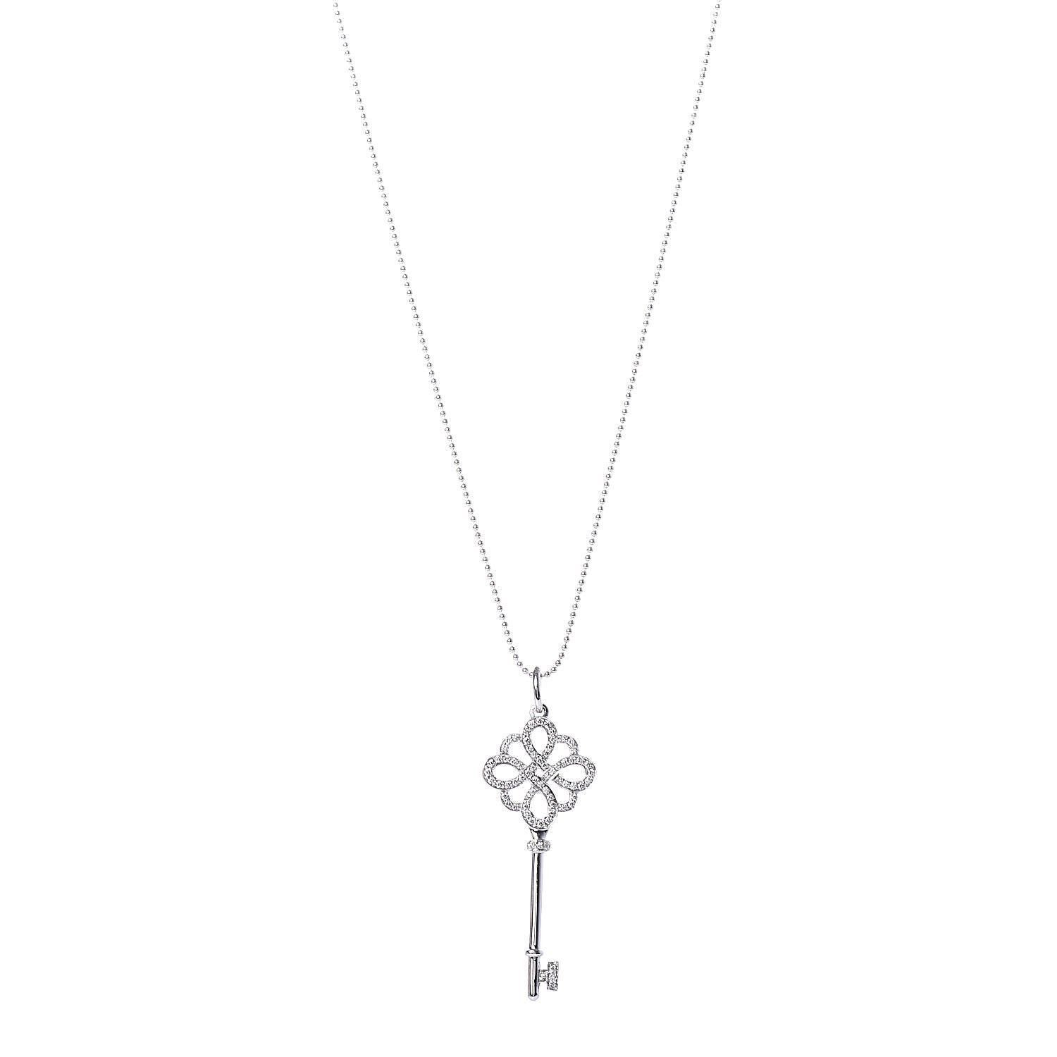 Tiffany 18K White Gold Diamond Knot Key Pendant Necklace 1 of 7