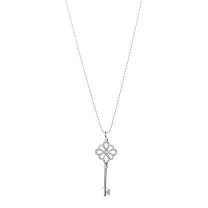 Tiffany 18K White Gold Diamond Knot Key Pendant Necklace 1 of 7