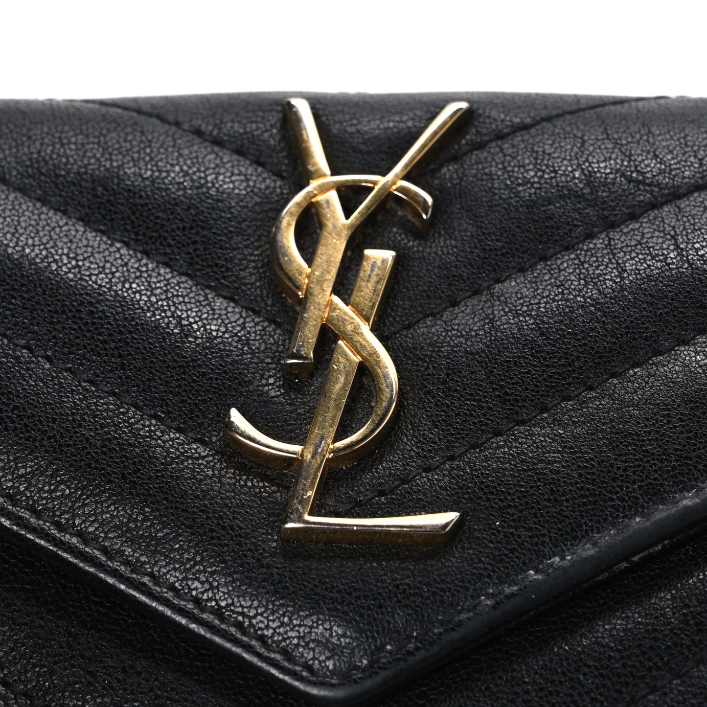 Sheepskin Matelasse Chevron Small Monogram Envelope Wallet Black