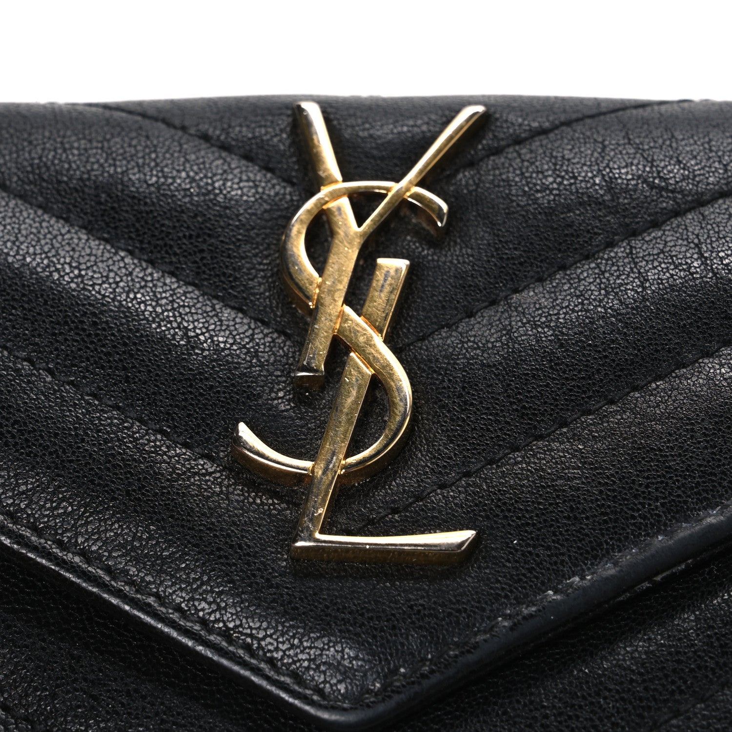 Saint Laurent Sheepskin Matelasse Chevron Small Monogram Envelope Wallet Black 9 of 9