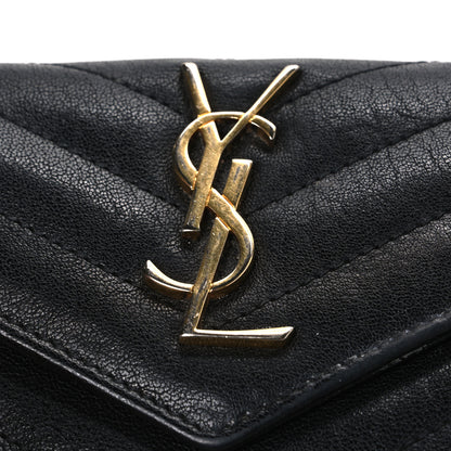 Saint Laurent Sheepskin Matelasse Chevron Small Monogram Envelope Wallet Black 9 of 9