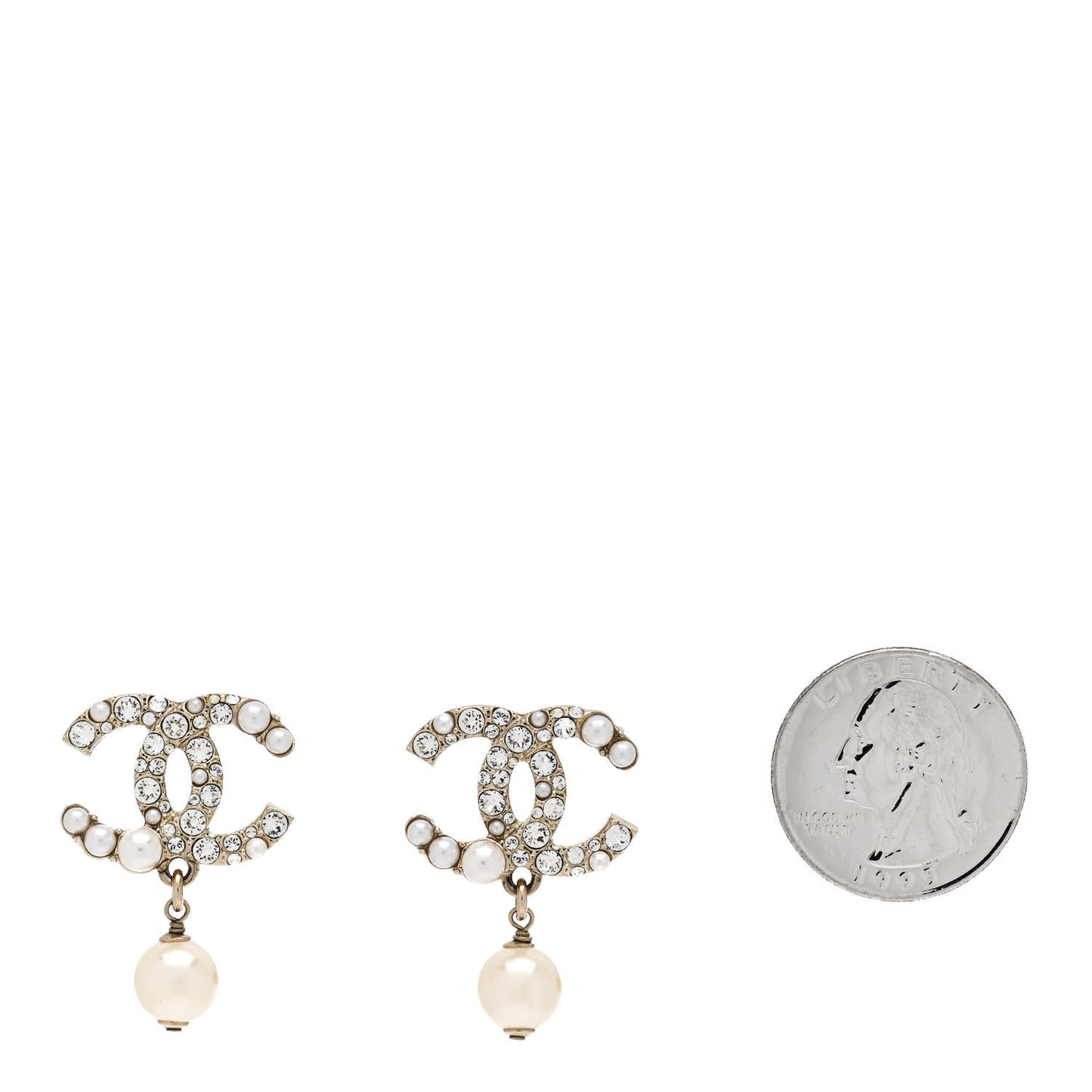Crystal Pearl CC Drop Earrings  Gold Pearly White