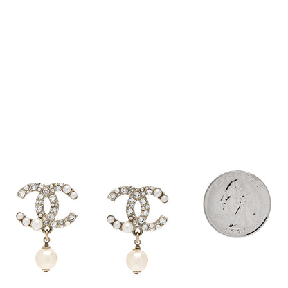 Chanel Crystal Pearl CC Drop Earrings  Gold Pearly White 2 of 4