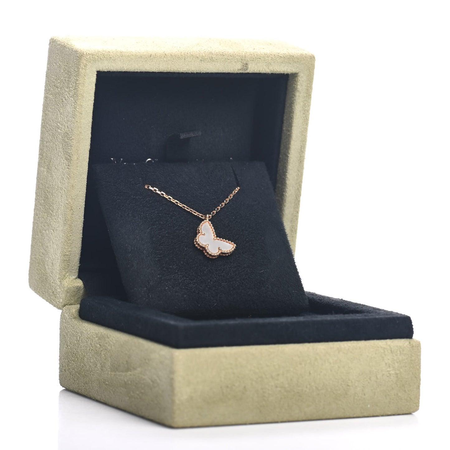 18K Yellow Gold Mother of Pearl Sweet Alhambra Butterfly Pendant Necklace