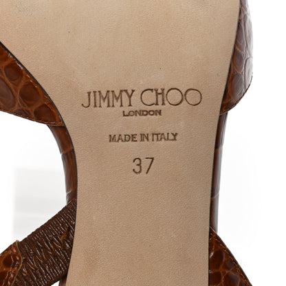Jimmy Choo Calfskin Crocodile Embossed Thandi 65 Slingback Pumps 37 Cuoio 7 of 9