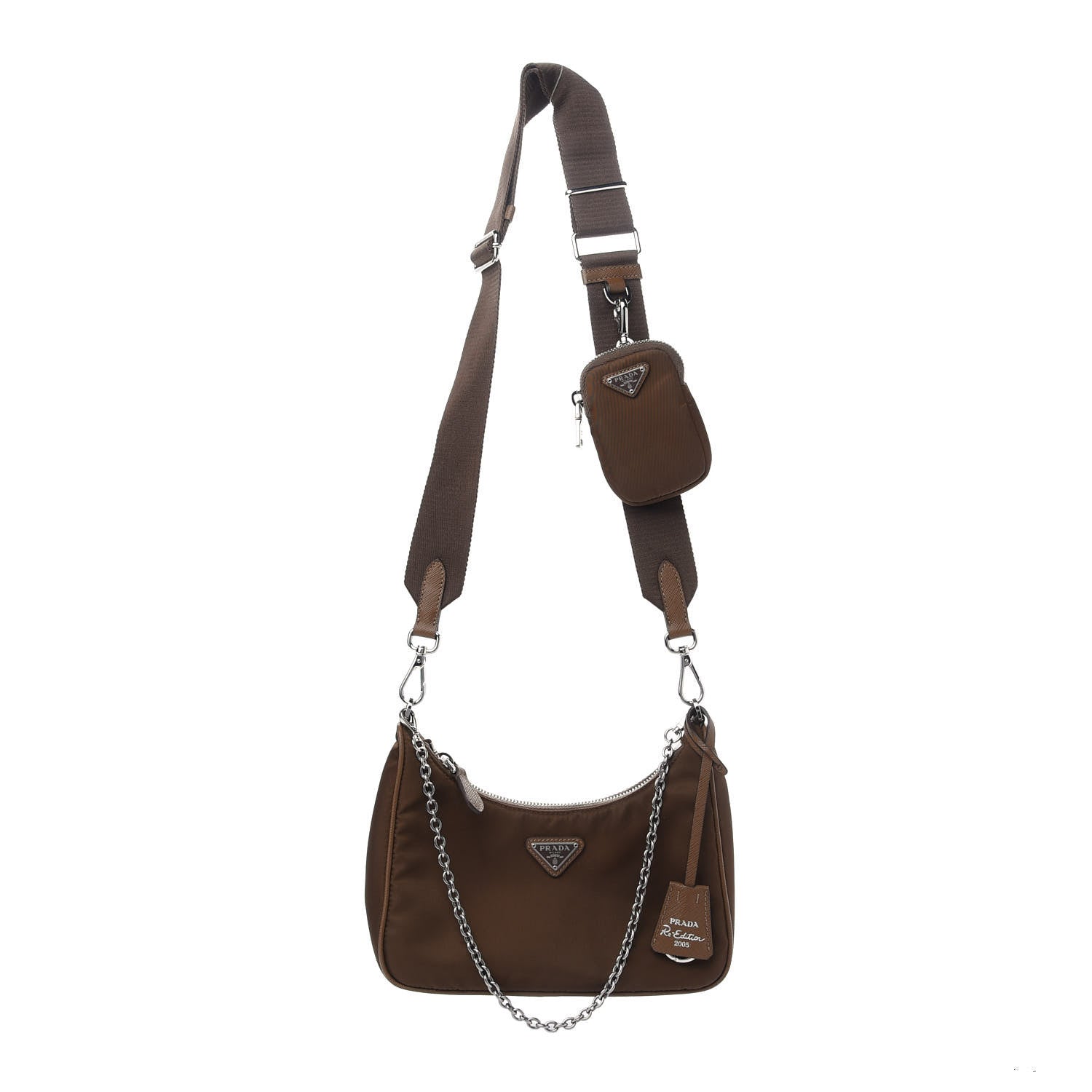 Prada Tessuto Nylon Saffiano Re-Edition 2005 Shoulder Bag Cacao 1 of 10