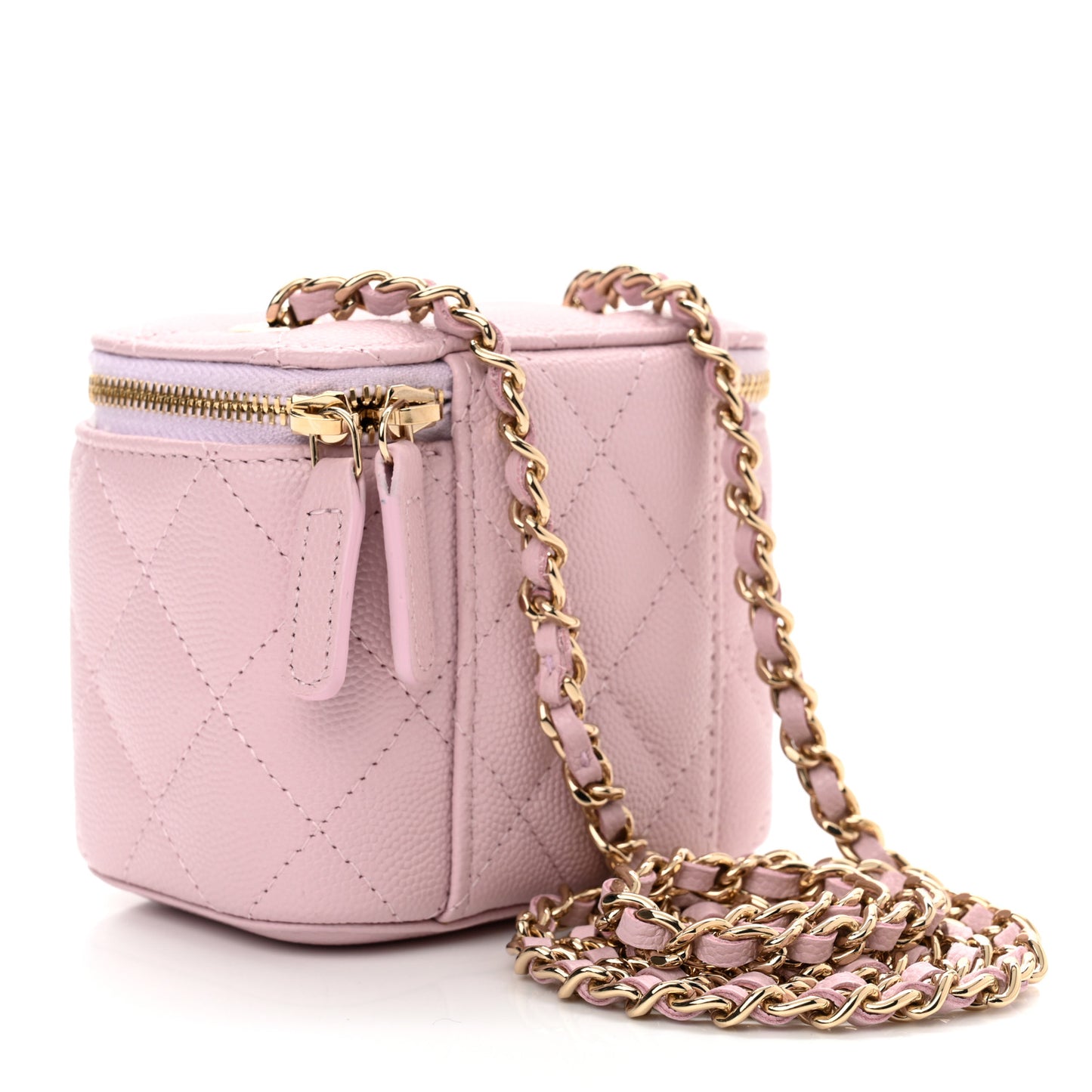 Caviar Quilted Mini Vanity Case With Chain Light Pink