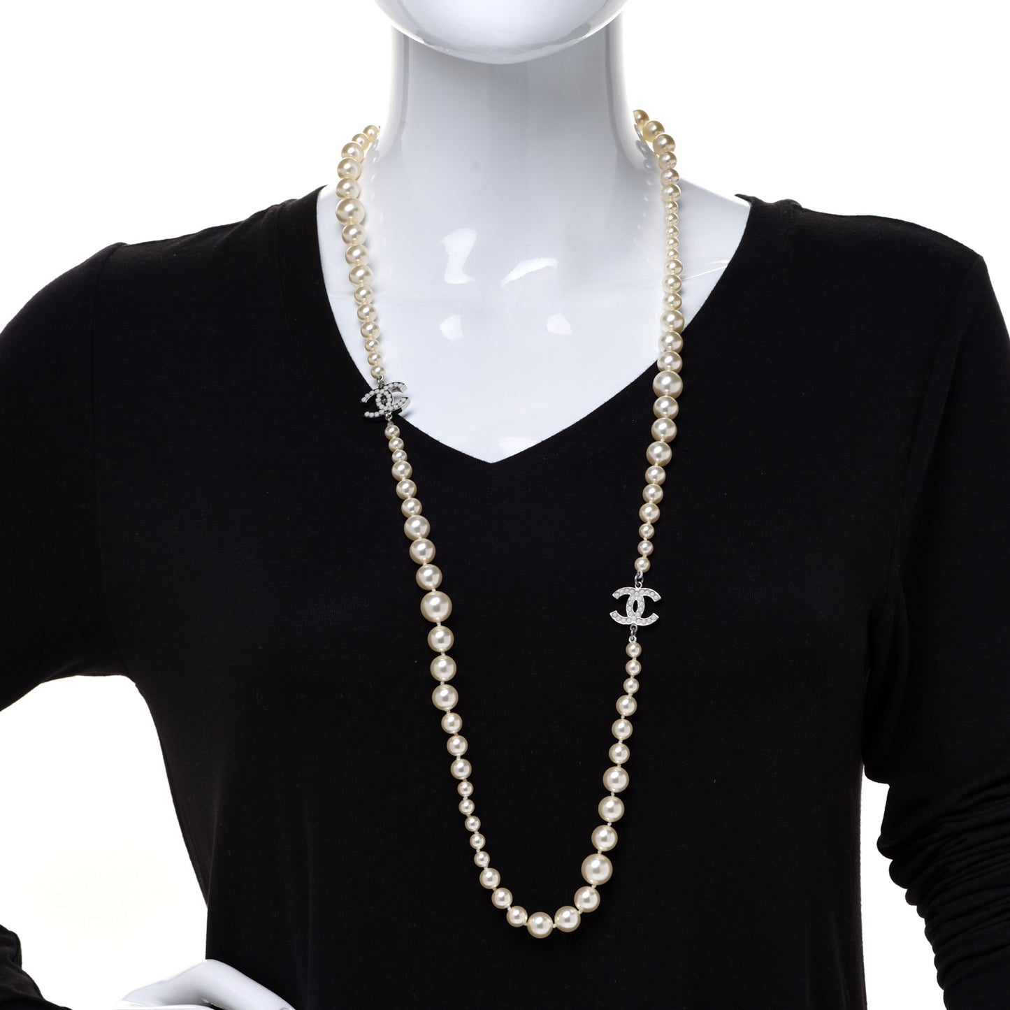 Pearl Multistrand CC Long Necklace Pearly White