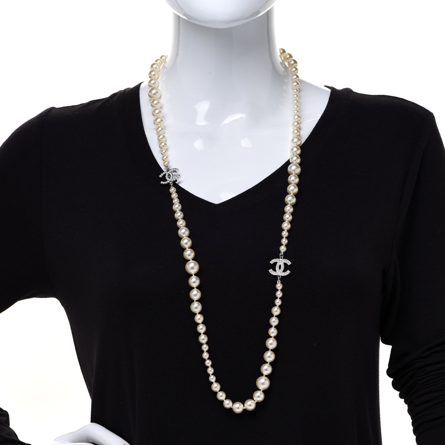Chanel Pearl Multistrand CC Long Necklace Pearly White 2 of 6