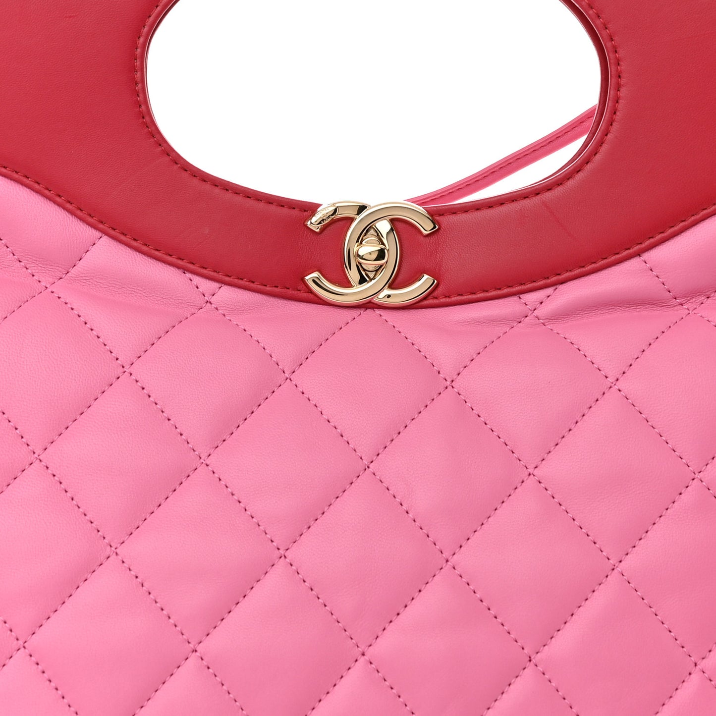 Lambskin Quilted Large 31 Shopping Bag Pink Light Red