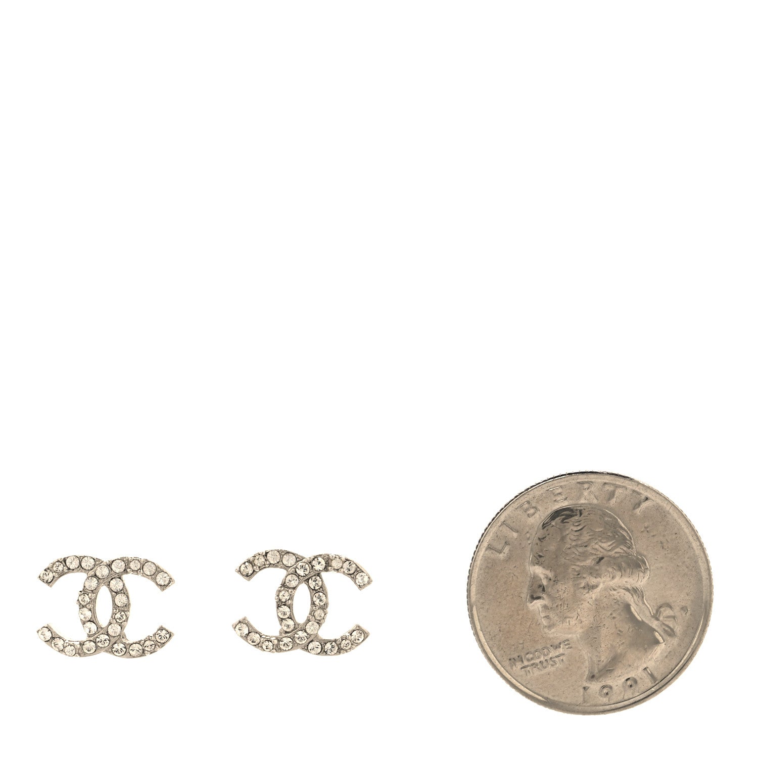 Chanel Crystal Mini Timeless CC Earrings Silver 2 of 5