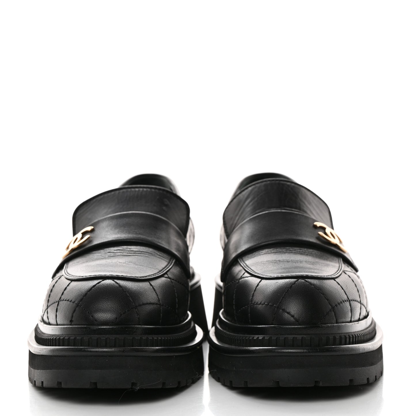 Calfskin Quilted CC Mocassin Loafers 39 Black