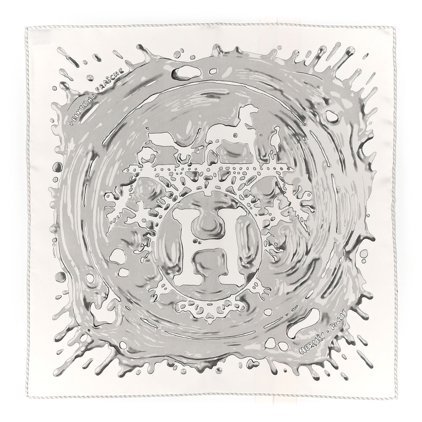 Silk Peinture Fraiche Pocket Square White Gris Perle