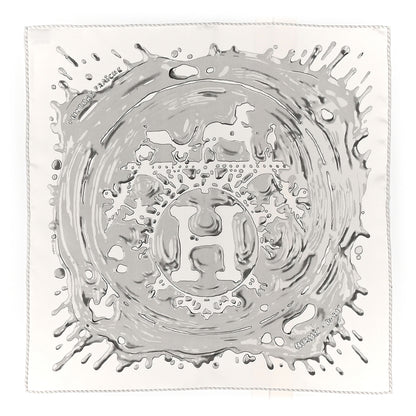 Hermes Silk Peinture Fraiche Pocket Square White Gris Perle 1 of 5