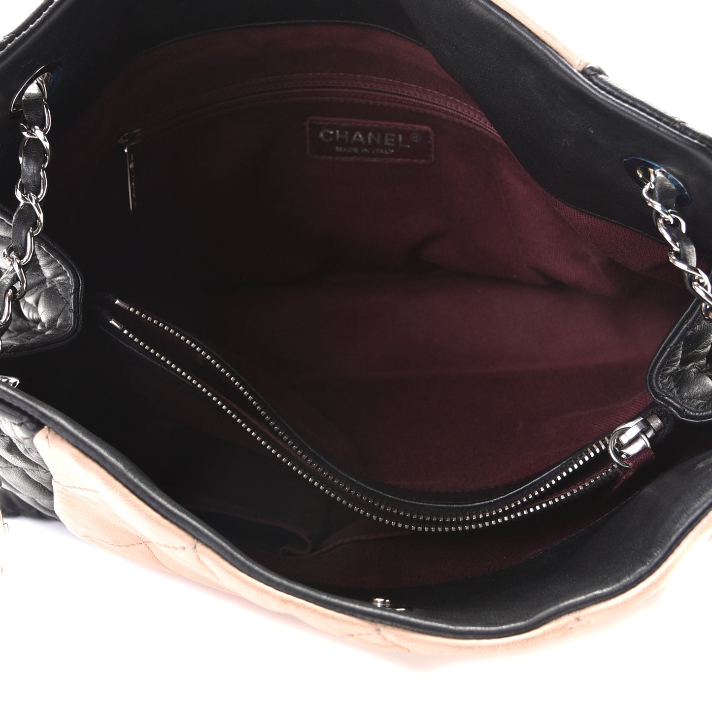 Lambskin Quilted CC Shopping Tote Black Rose Clair