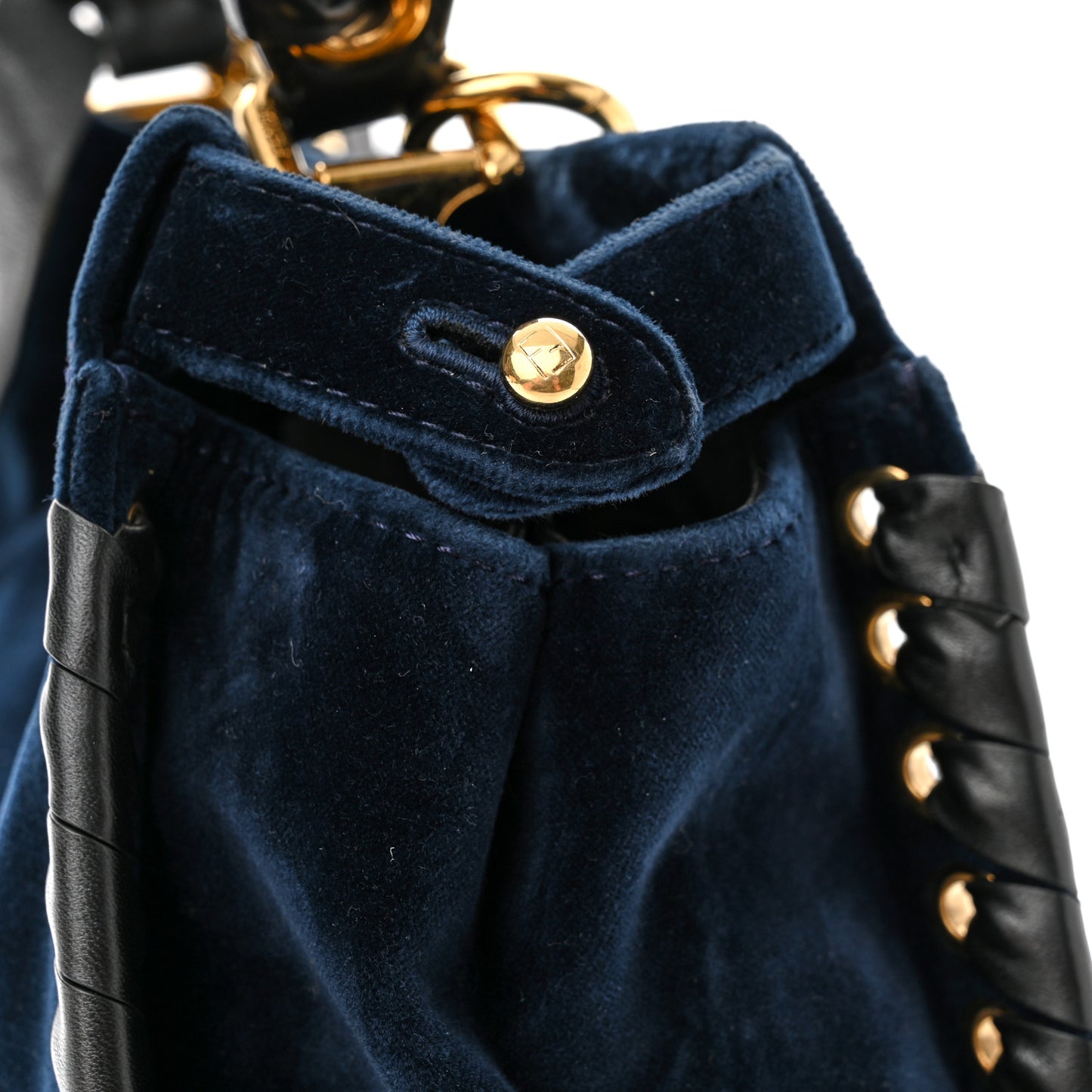 Velvet Vitello Seta Lace Up Medium Peekaboo Iconic Satchel Blue