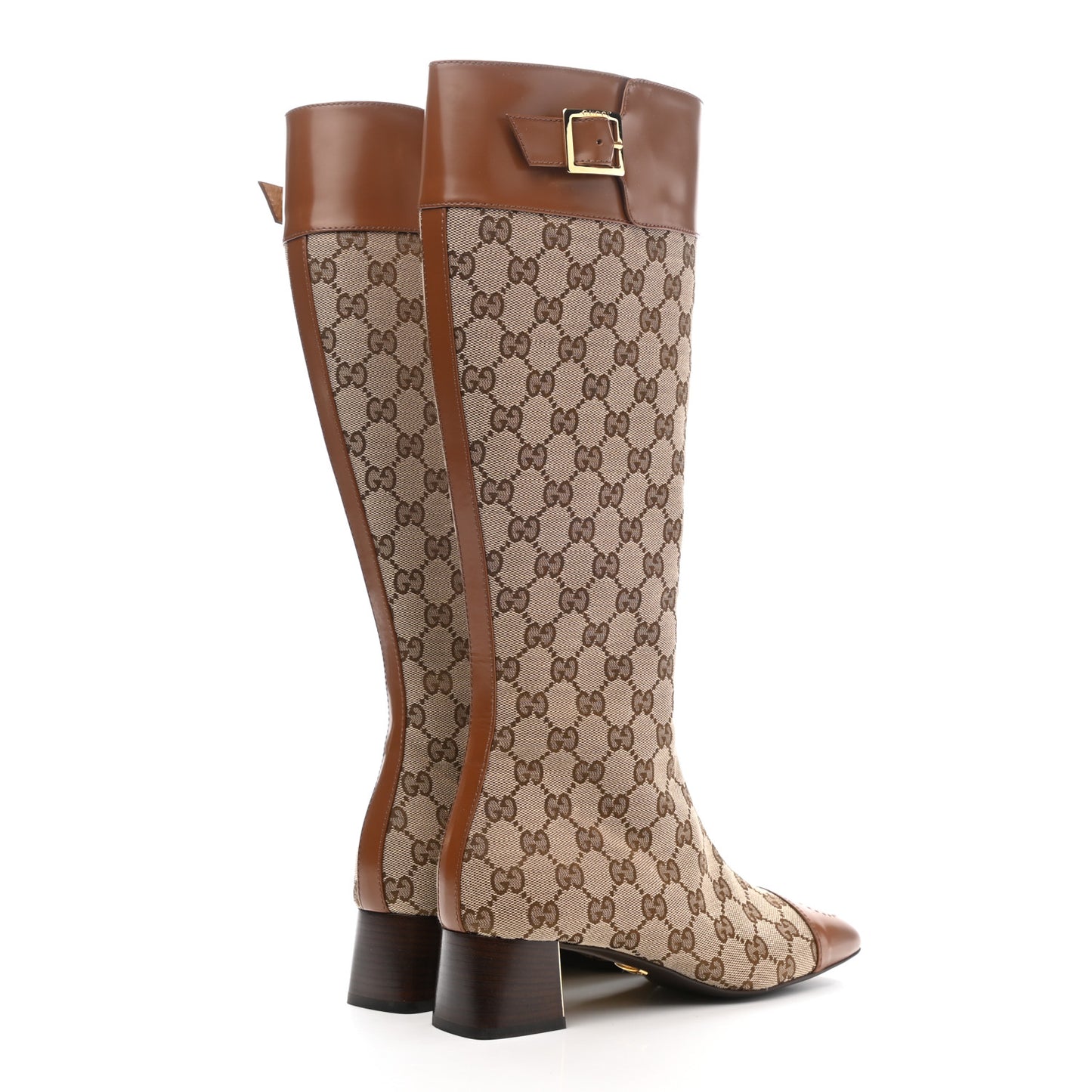 Monogram Cordovan Lux GG Knee High Boots 37.5 Beige Cuir