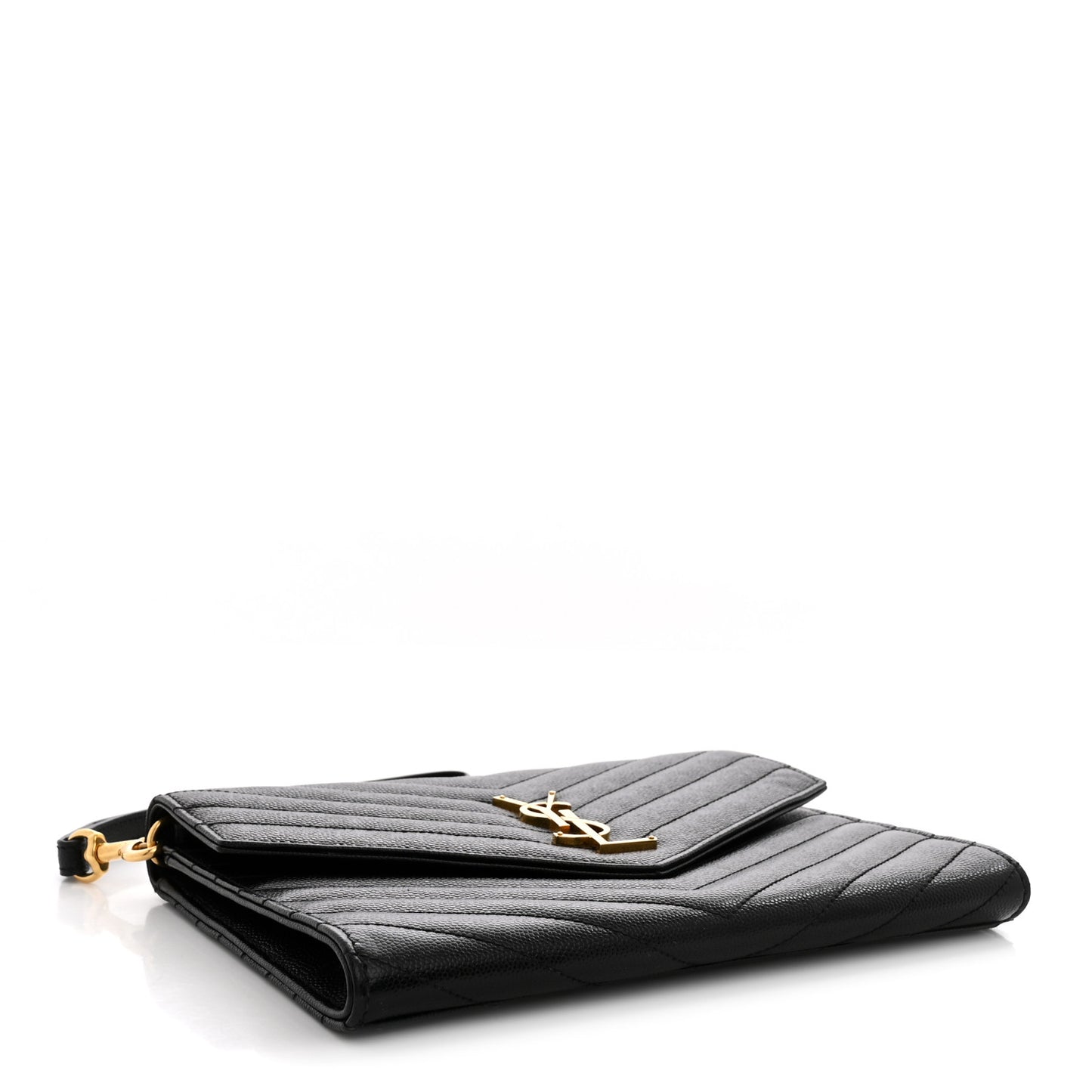 Grain De Poudre Matelasse Chevron Monogram Envelope Clutch Black