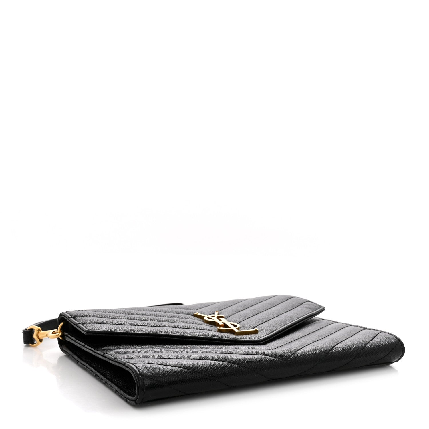 Saint Laurent Grain De Poudre Matelasse Chevron Monogram Envelope Clutch Black 4 of 8