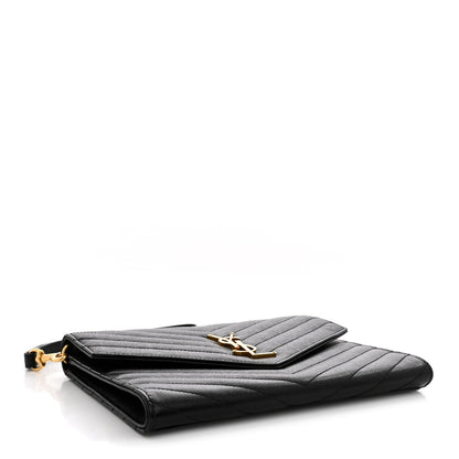 Saint Laurent Grain De Poudre Matelasse Chevron Monogram Envelope Clutch Black 4 of 8