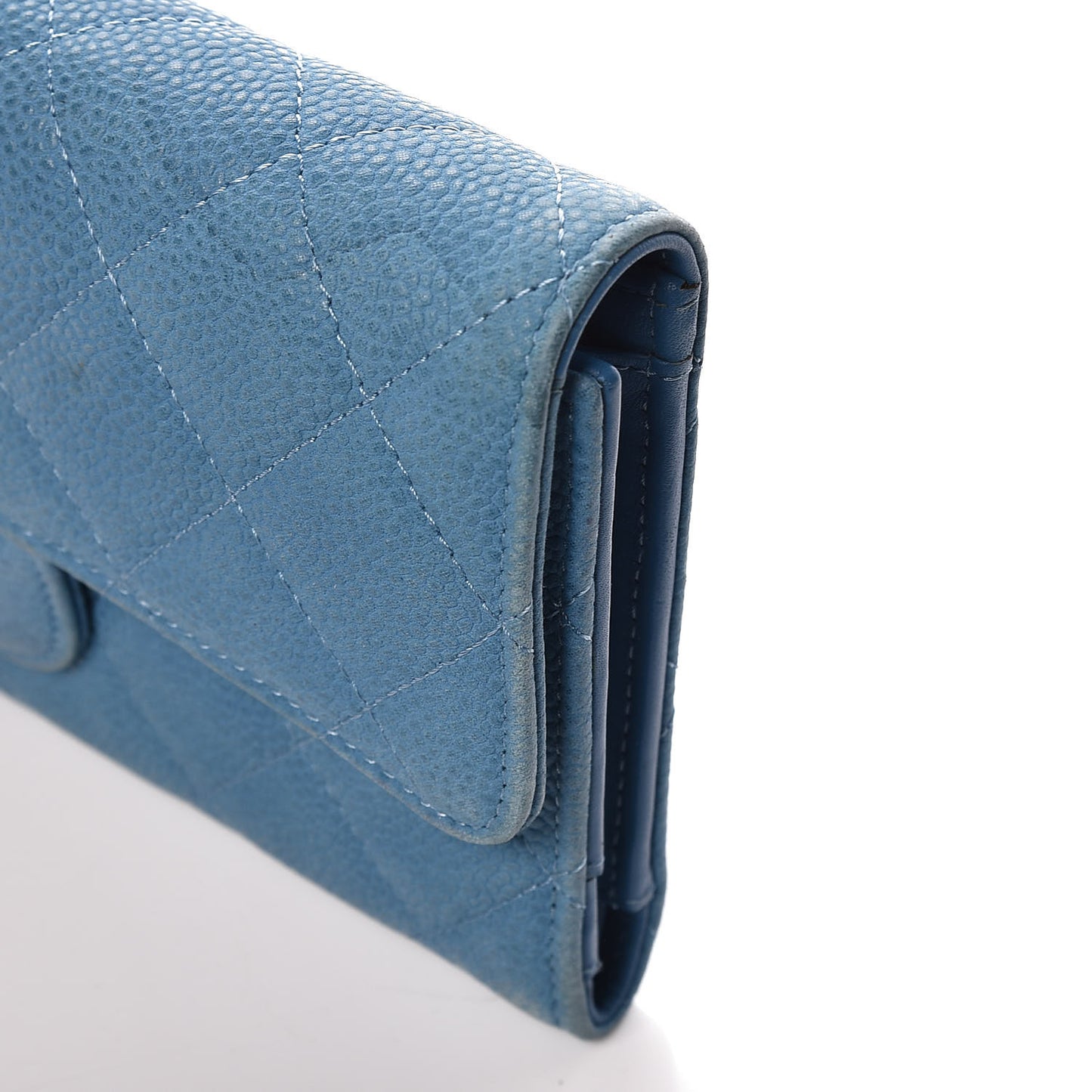 Iridescent Caviar Quilted Large Flap Wallet Blue