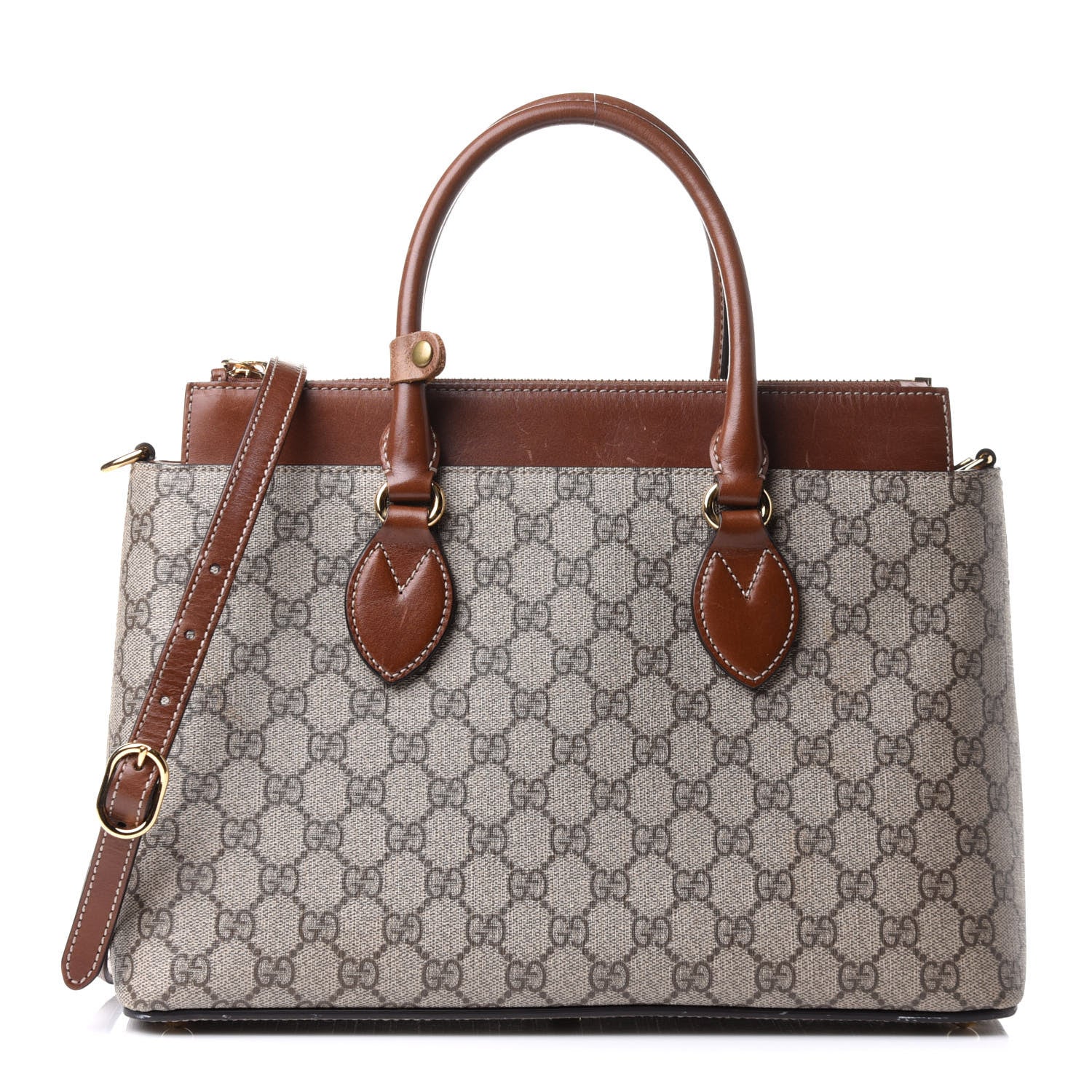 Gucci GG Supreme Monogram Medium Zip Top Tote Brown 1 of 13