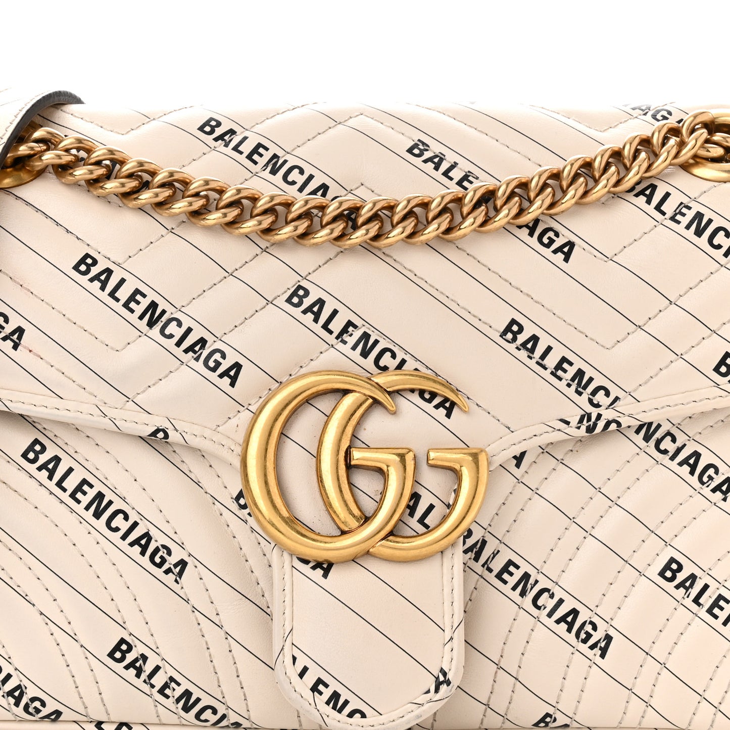 X BALENCIAGA Calfskin Matelasse Logo Print Small GG Marmont Shoulder Bag White