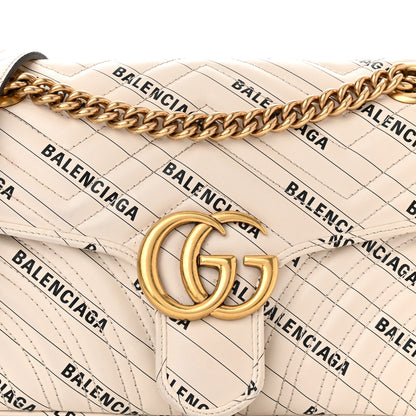 Gucci X BALENCIAGA Calfskin Matelasse Logo Print Small GG Marmont Shoulder Bag White 7 of 9