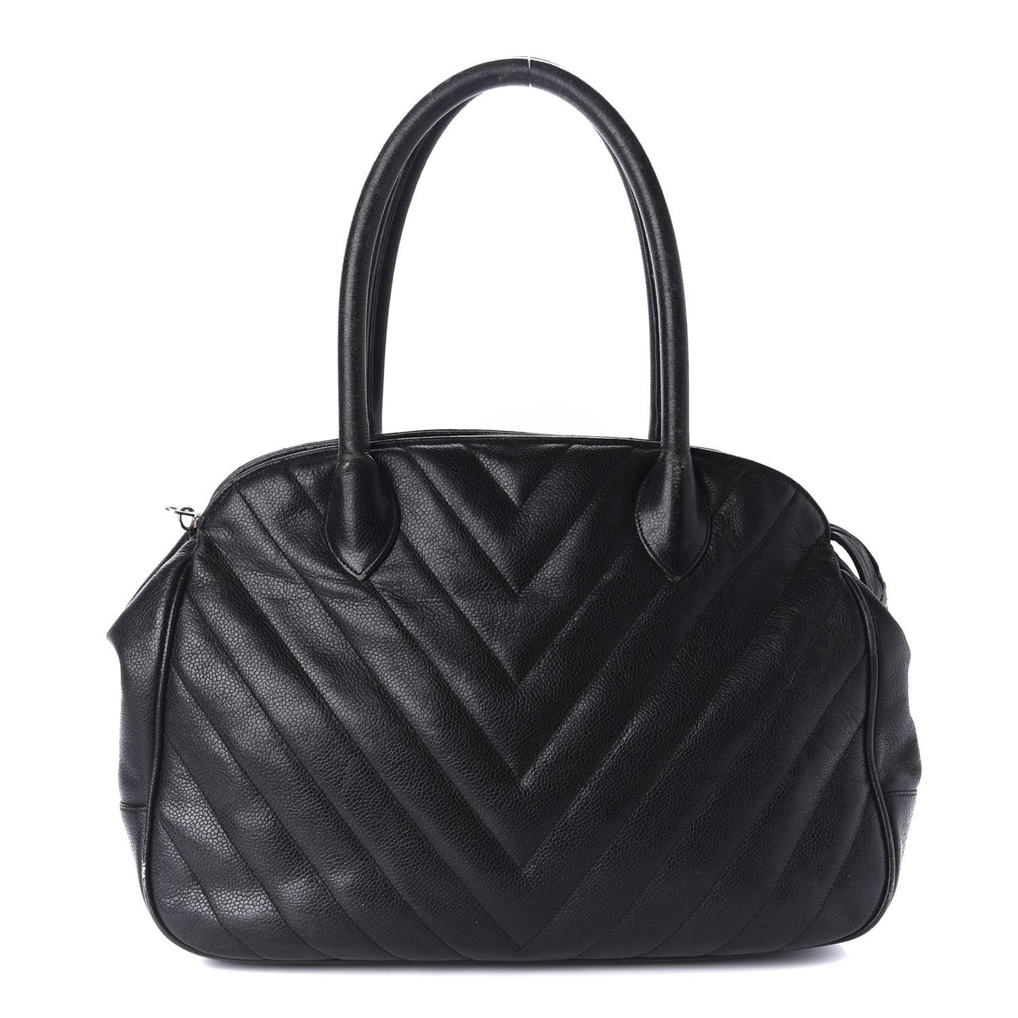 Caviar Chevron Top Handle Bag Black