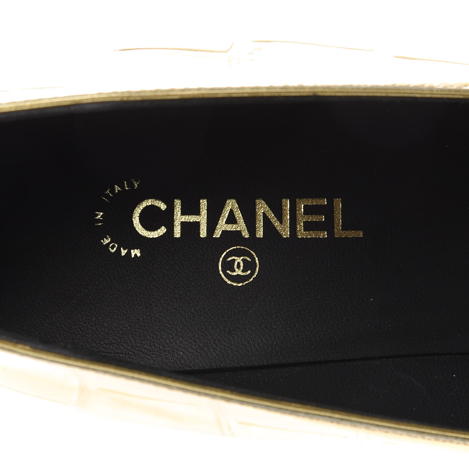 Chanel Metallic Crocodile Embossed Crumpled Patent Cap Toe Pumps 38.5 Gold Black 7 of 10