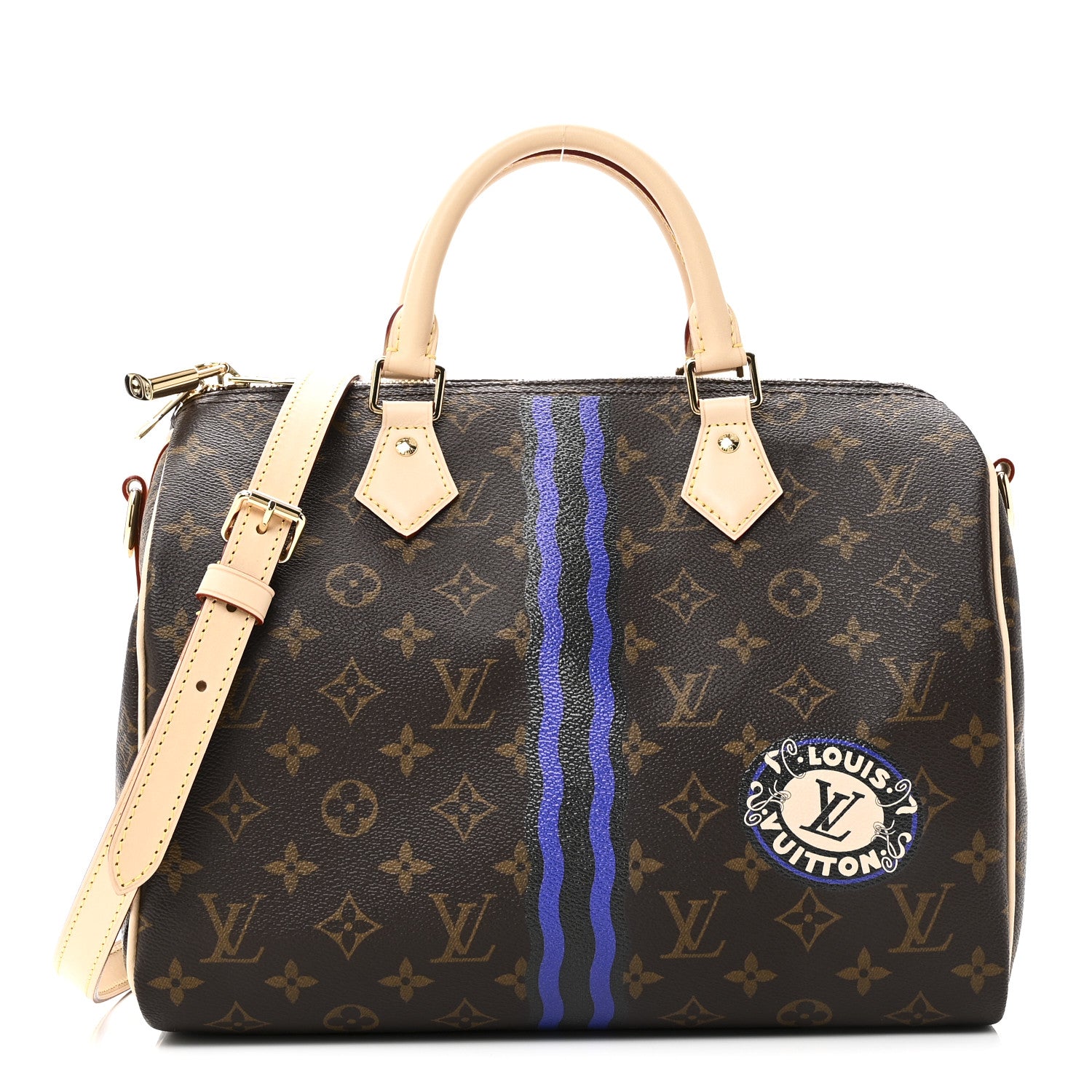Louis Vuitton Mon Monogram Speedy Bandouliere 30 Indigo Blue Khaki 1 of 9