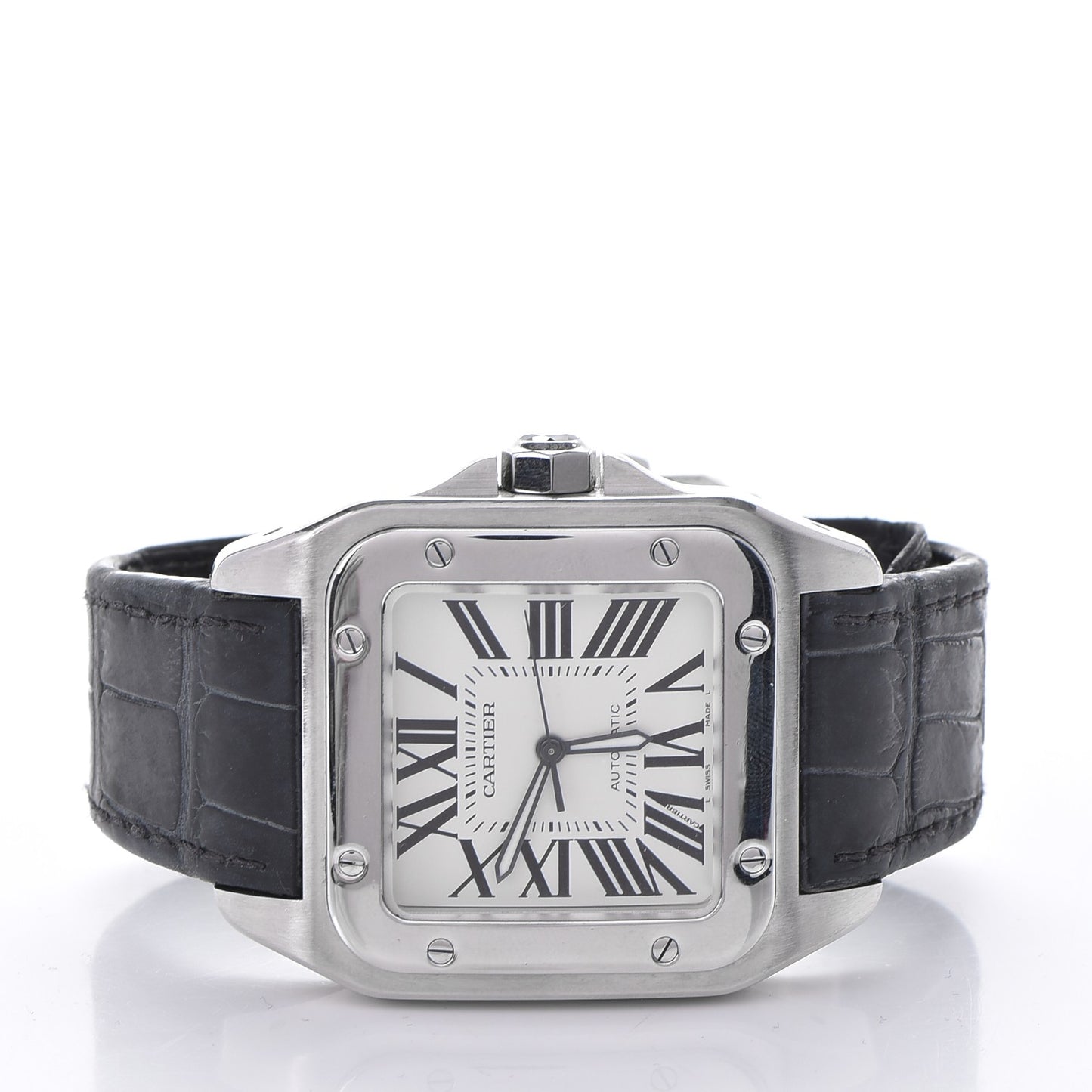 Stainless Steel Alligator 41mm Santos 100 Automatic Watch