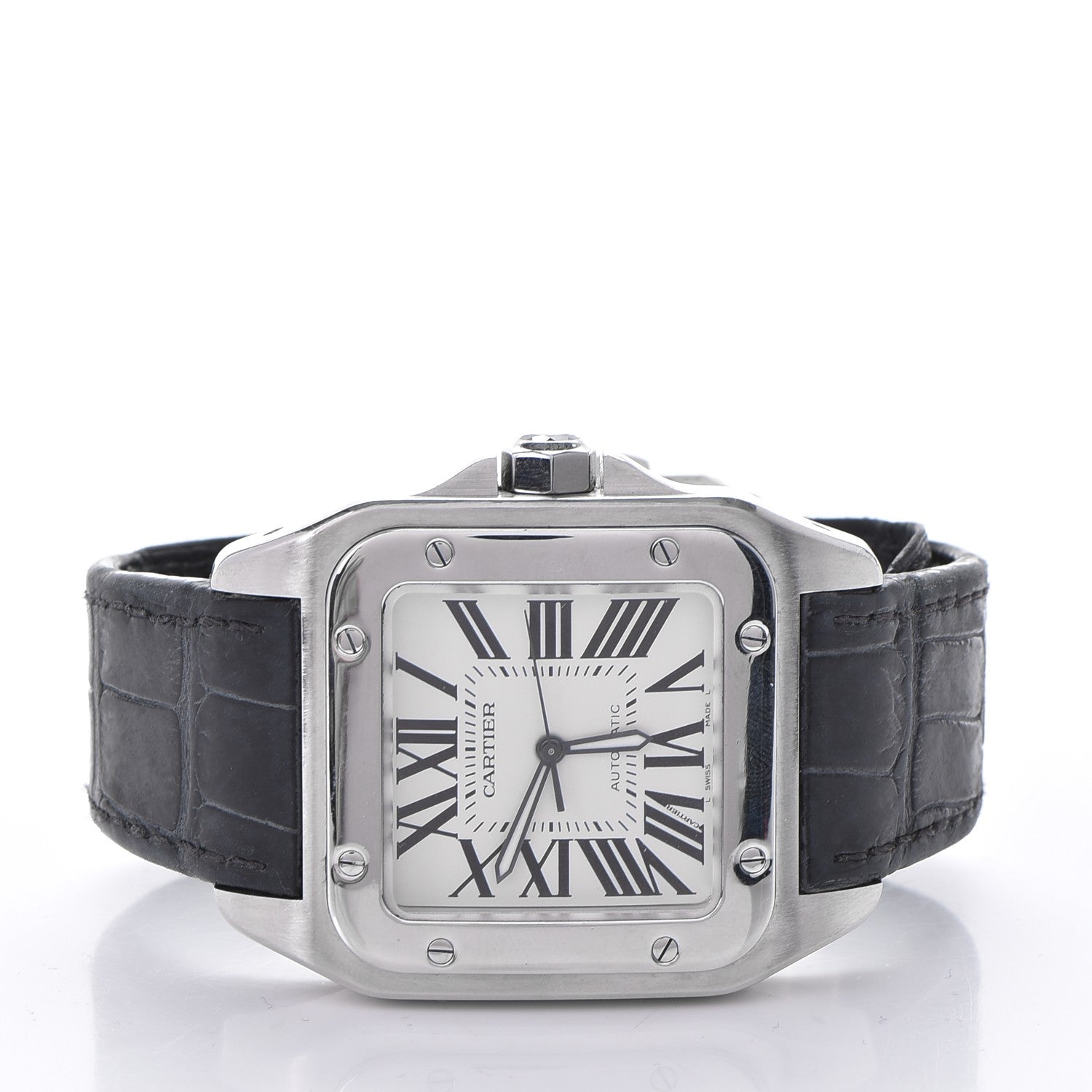 Cartier Stainless Steel Alligator 41mm Santos 100 Automatic Watch 3 of 10