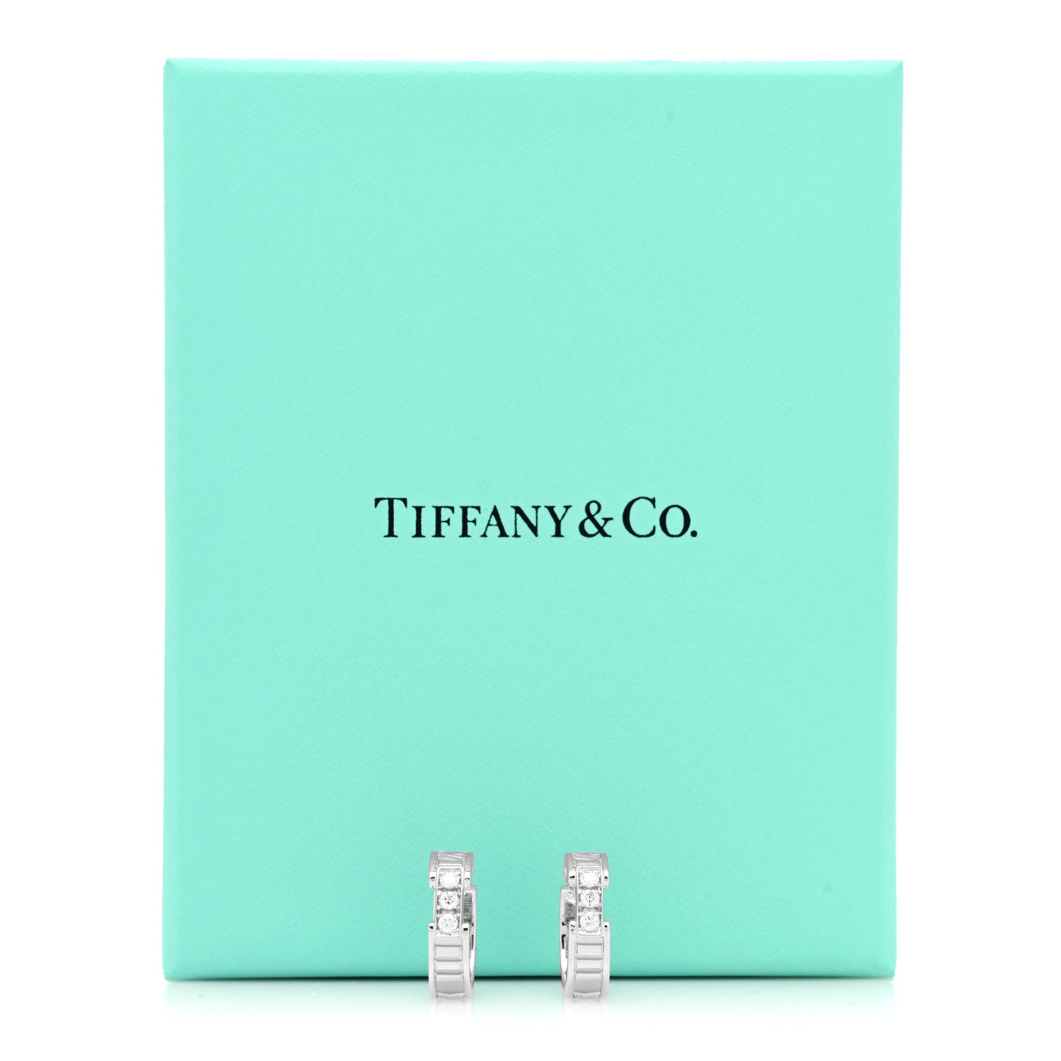Tiffany 18K White Gold Diamond Atlas Hoop Earrings 5 of 5