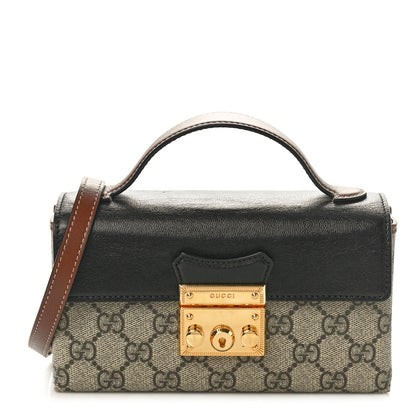 Gucci GG Supreme Monogram Calfskin Mini Padlock Top Handle Shoulder Bag Beige Black Cuir 1 of 11