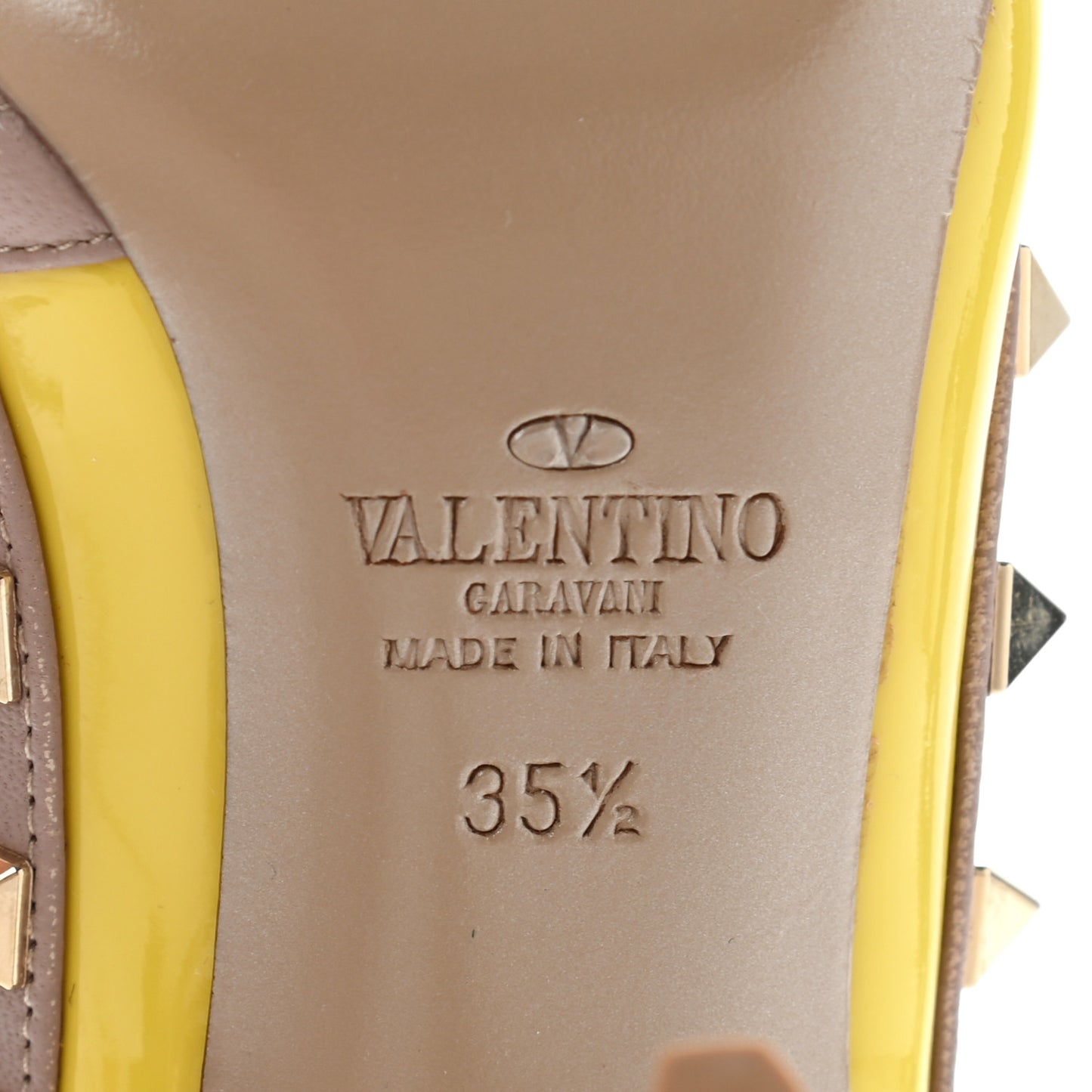 Patent Nappa Rockstud Ankle Strap 100mm Pumps 35.5 Naples Yellow Poudre