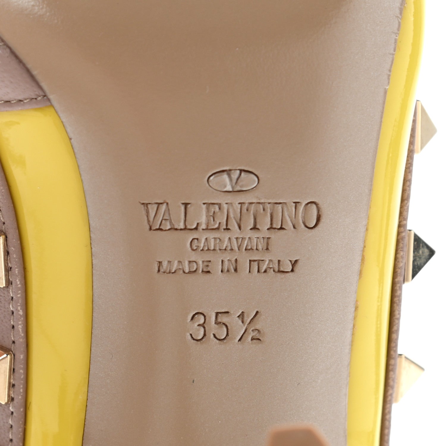 Valentino Garavani Patent Nappa Rockstud Ankle Strap 100mm Pumps 35.5 Naples Yellow Poudre 6 of 9