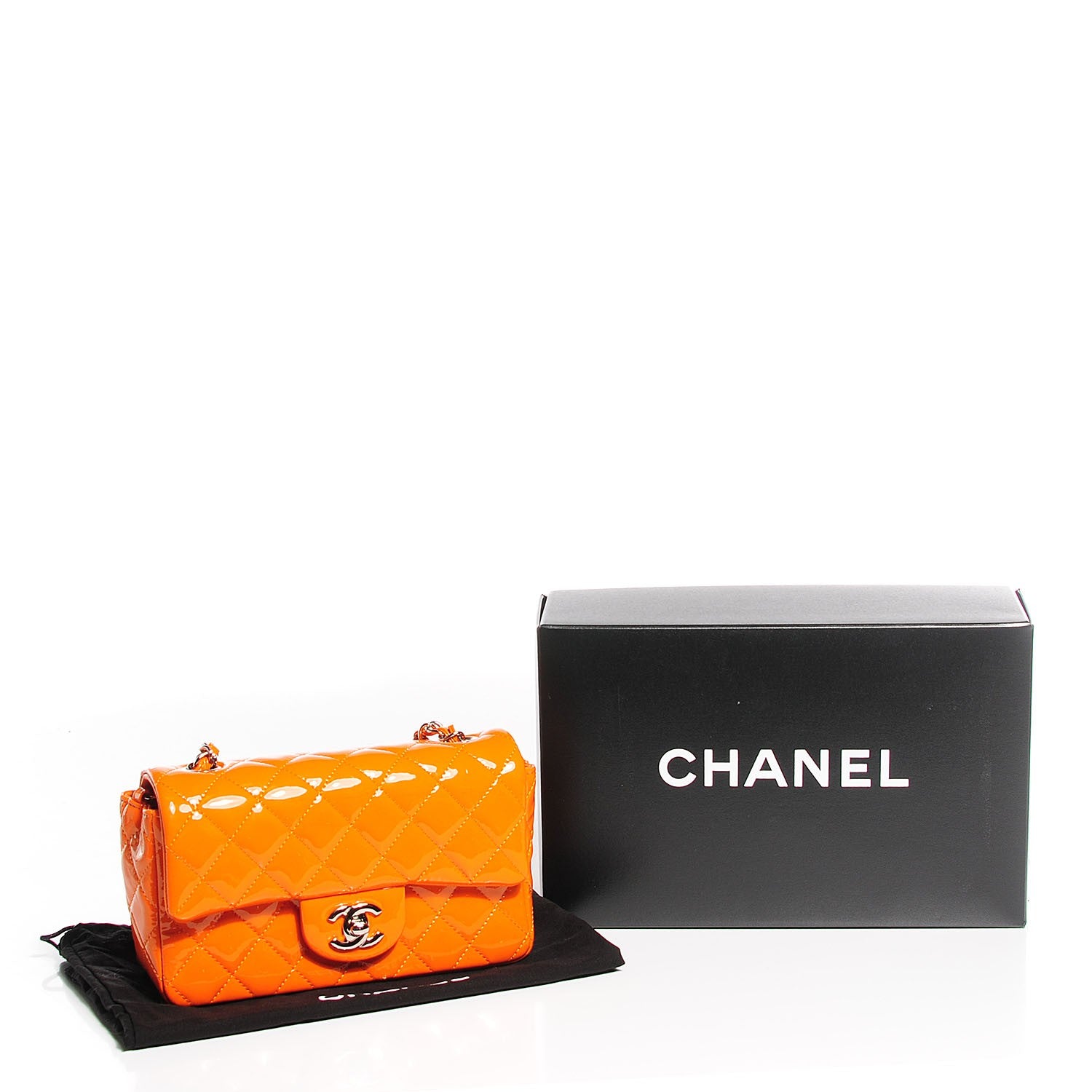 Chanel Patent Quilted Mini Rectangular Flap Orange 10 of 10