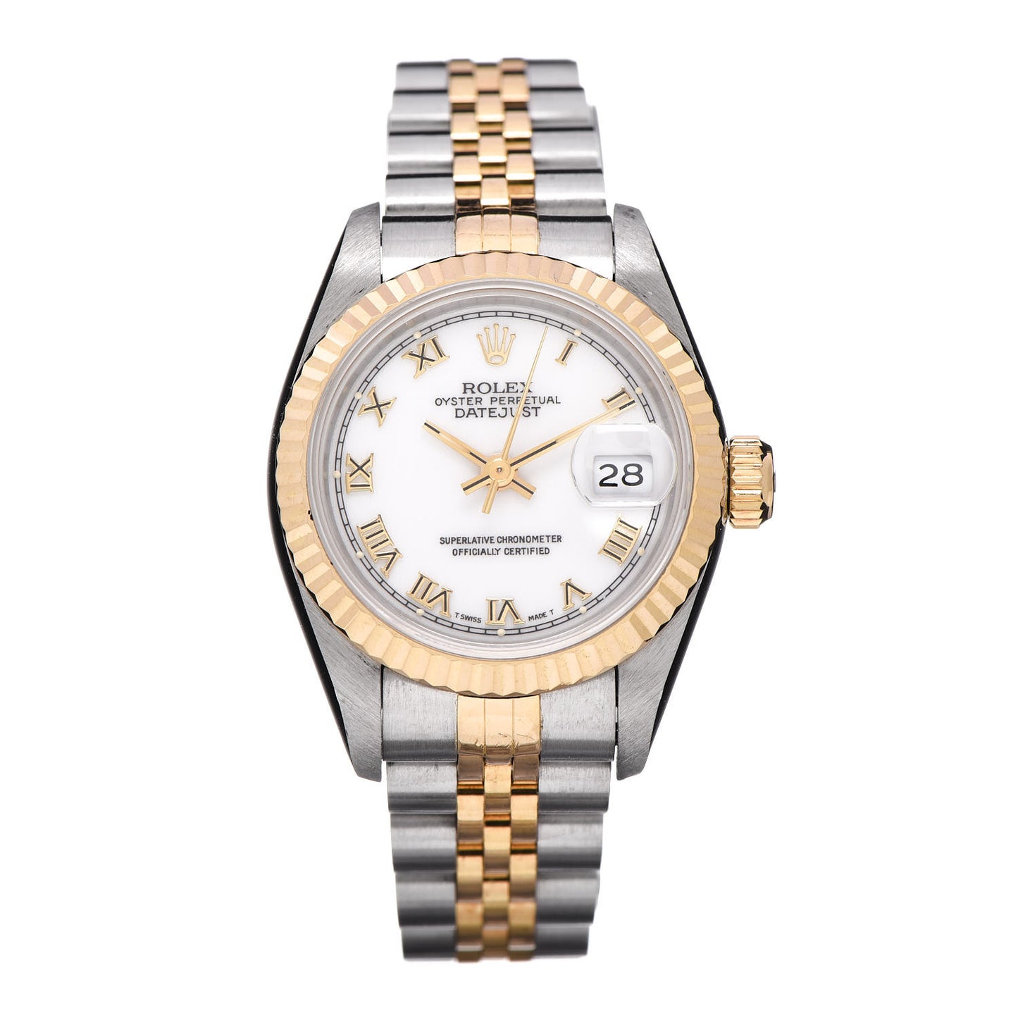 Stainless Steel 18K Yellow Gold 26mm Oyster Perpetual Datejust Watch White Roman 69173