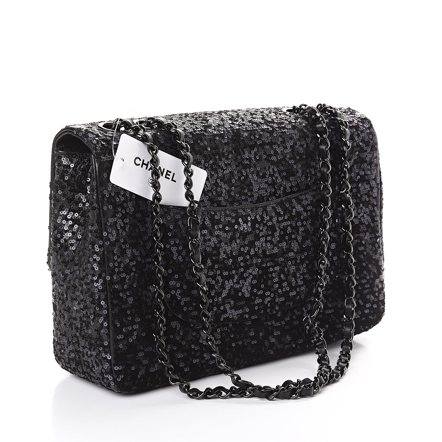 Sequin Lambskin Jumbo Moonlight on Water Flap Black