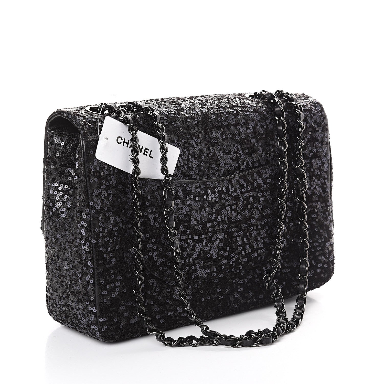 Chanel Sequin Lambskin Jumbo Moonlight on Water Flap Black 2 of 9