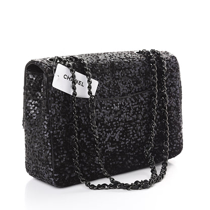 Chanel Sequin Lambskin Jumbo Moonlight on Water Flap Black 2 of 9