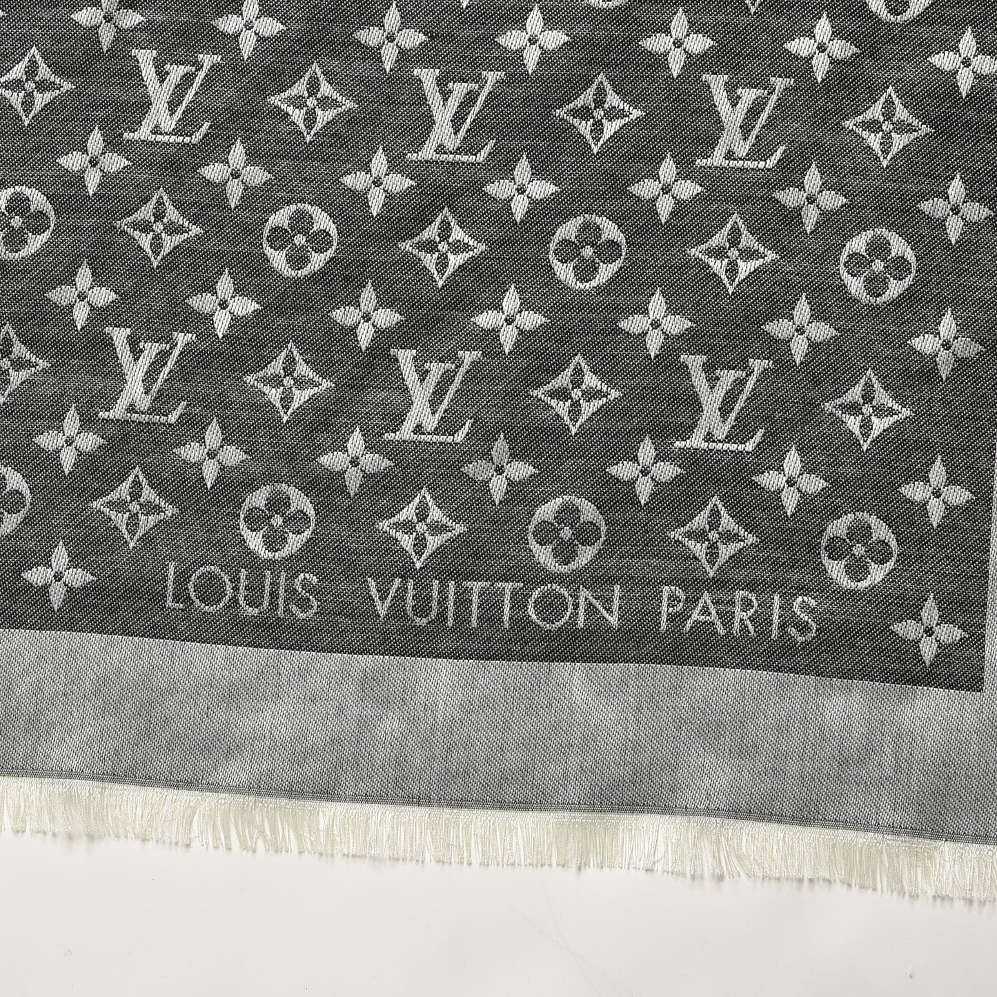 Wool Silk Monogram Denim Shawl Black