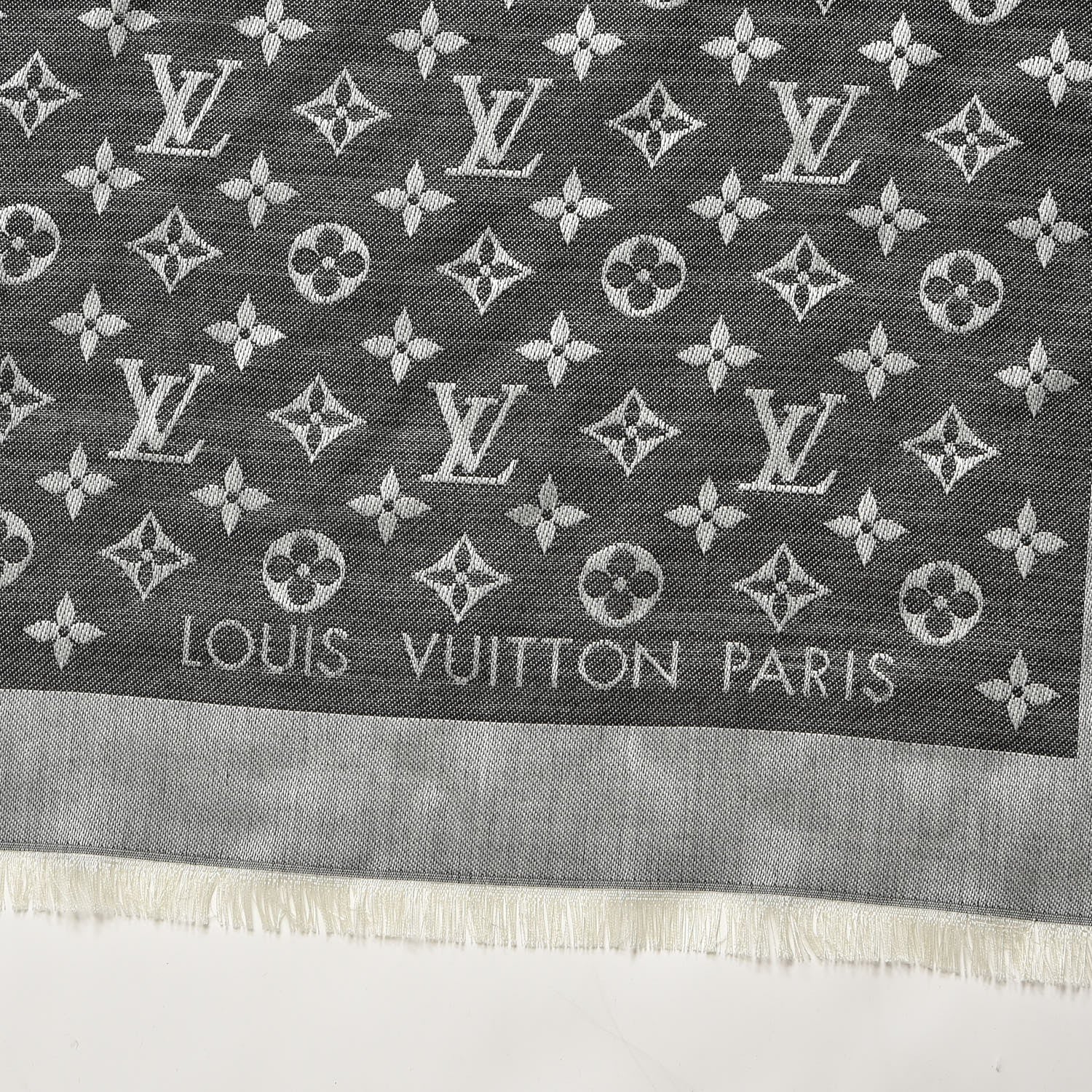 Louis Vuitton Wool Silk Monogram Denim Shawl Black 3 of 4