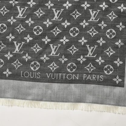 Louis Vuitton Wool Silk Monogram Denim Shawl Black 3 of 4