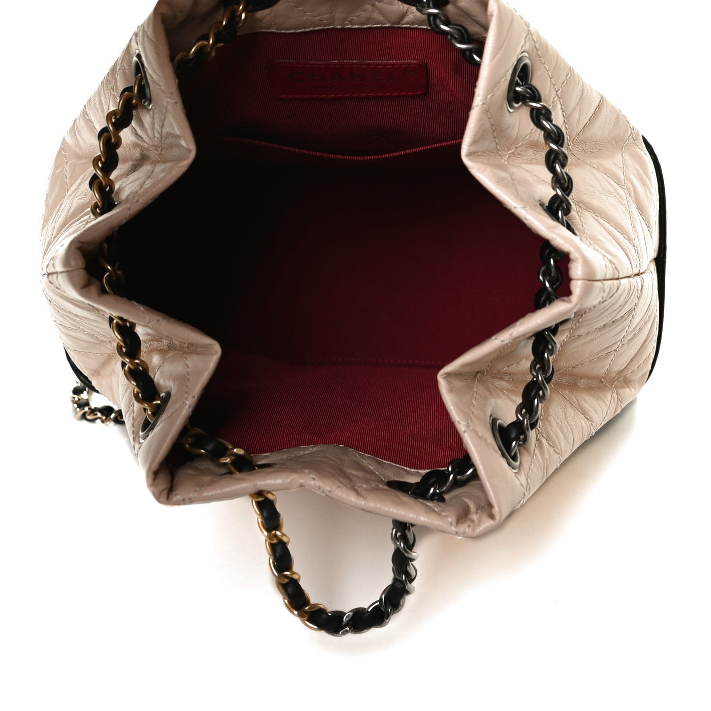 Aged Calfskin Quilted Small Gabrielle Backpack Beige Black