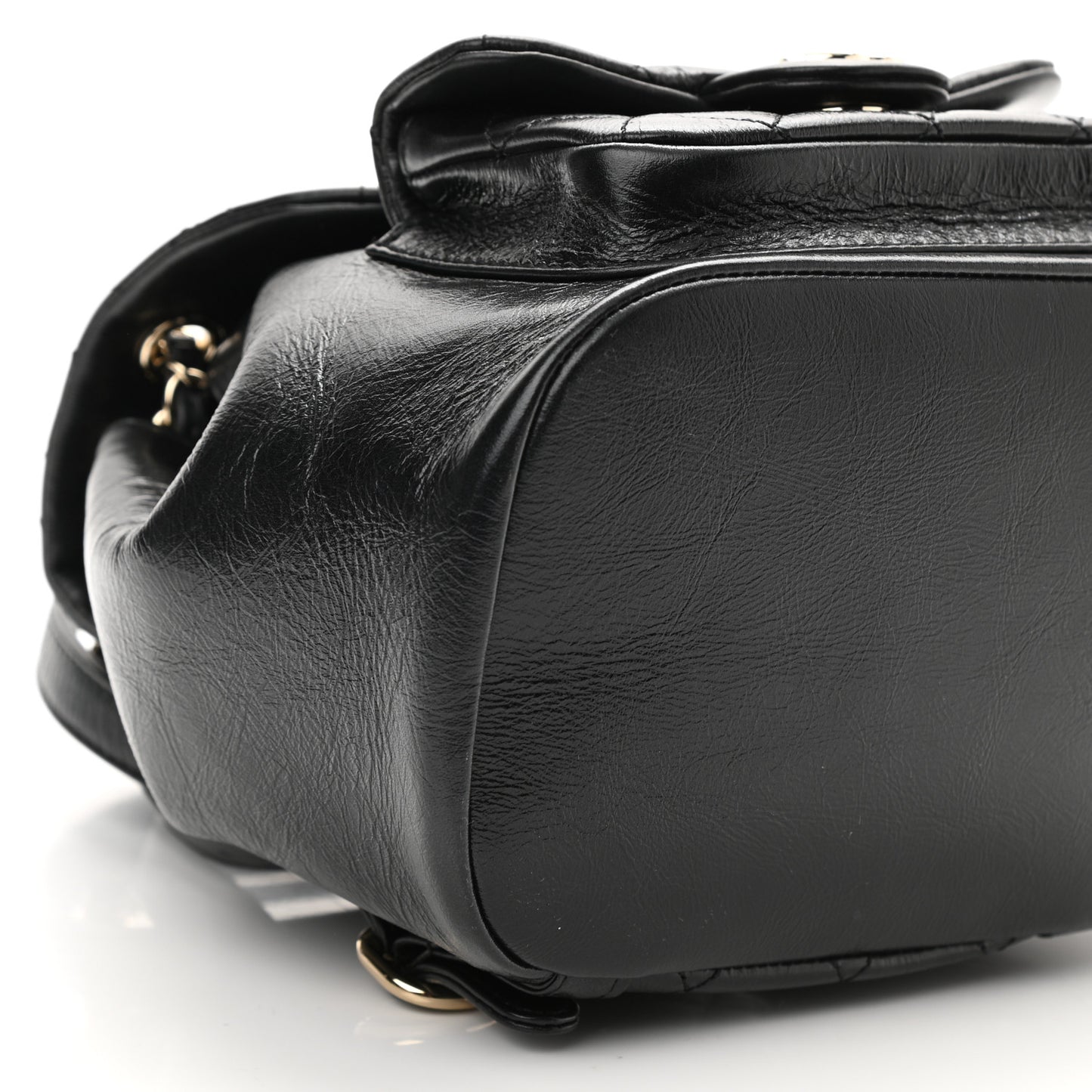 Glazed Aged Calfskin Quilted Small Duma Drawstring Backpack Black