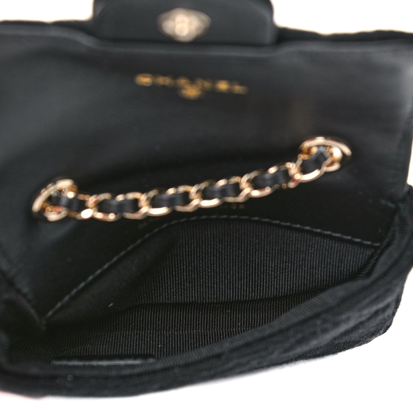 Jersey Quilted Flap Chain Waist Bag Black